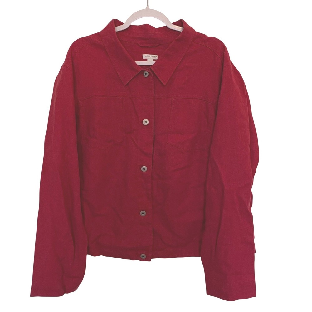 J Jill Red Linen Utility Jacket 3X Plus Coastal Grandma Quiet Luxury Minimalist